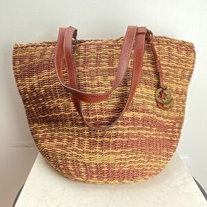 Lucky Brand Raffia Woven Market Boho Bohemian Bucket Shoulder Purse Bag